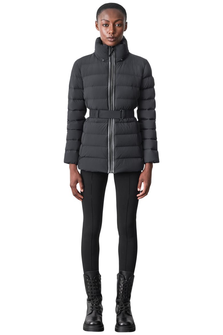 Jazmin Belted Down & Feather Puffer Jacket, Alternate, color, BLACK
