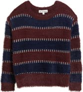 CITY BLUES Stripe Metallic Boat Neck Sweater