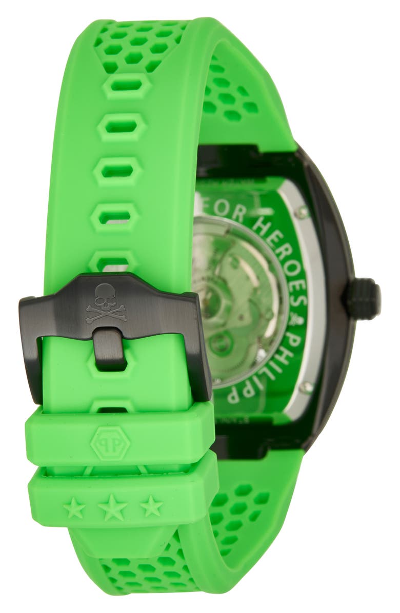 PHILIPP PLEIN The Skeleton Silicone Strap Watch, 44mm, Alternate, color, 