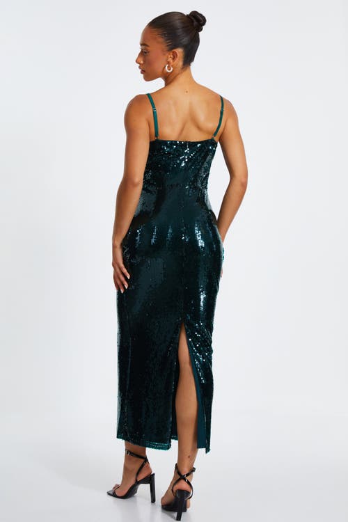 Quiz Sequin Covered Strappy Maxi Dress In Bottle Green