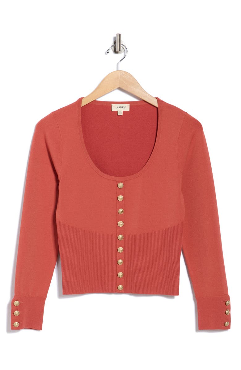 L'AGENCE Lanetta Rib Top, Alternate, color, Dark Umber/ Gold