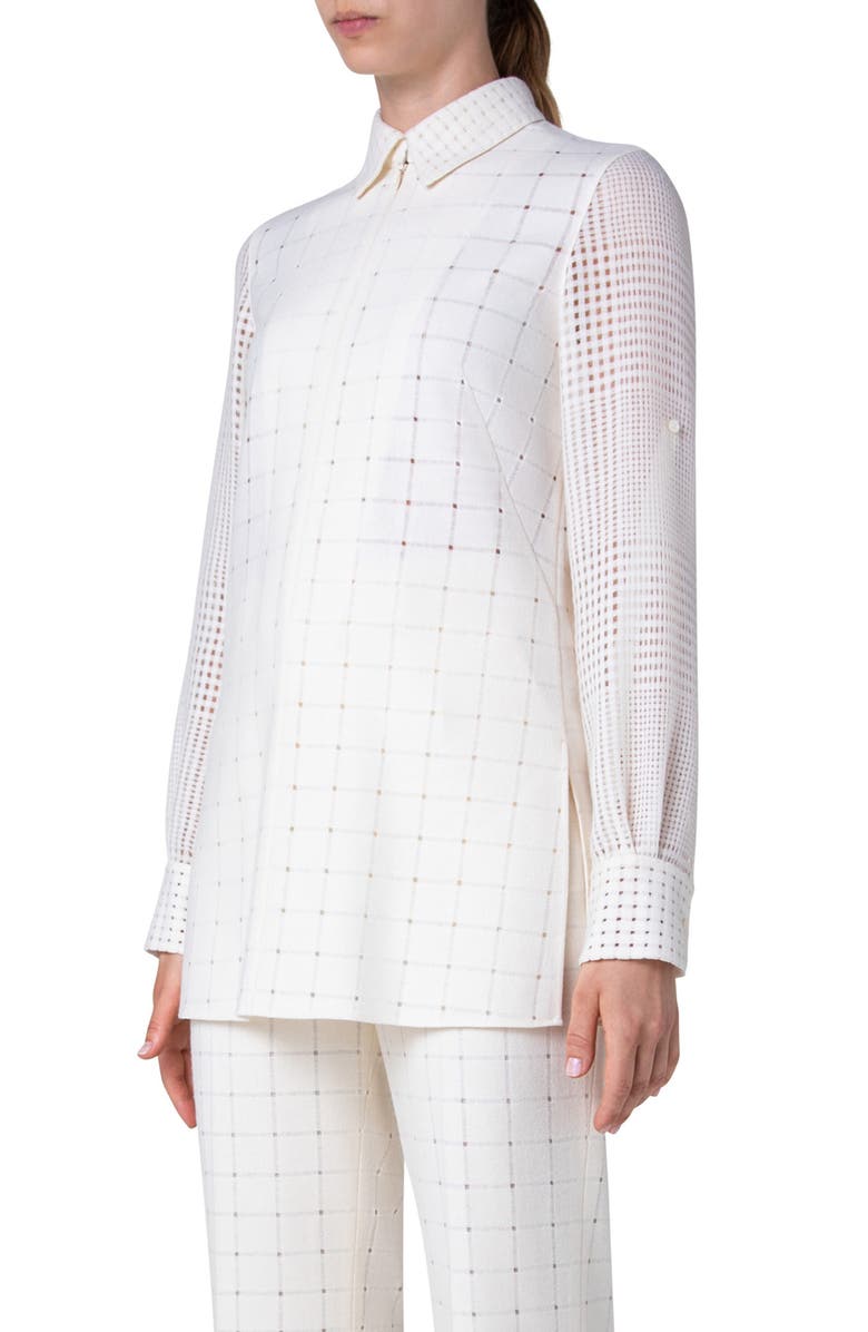 Akris Patchwork Check Wool Blend Tunic Blouse, Alternate, color,