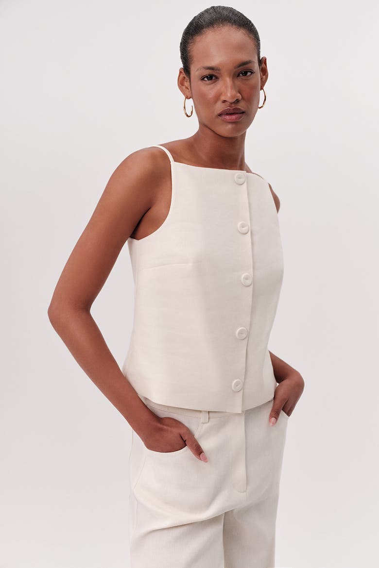 Rebeca Square Neck Button Front Sleeveless Blouse, Alternate, color, Cream