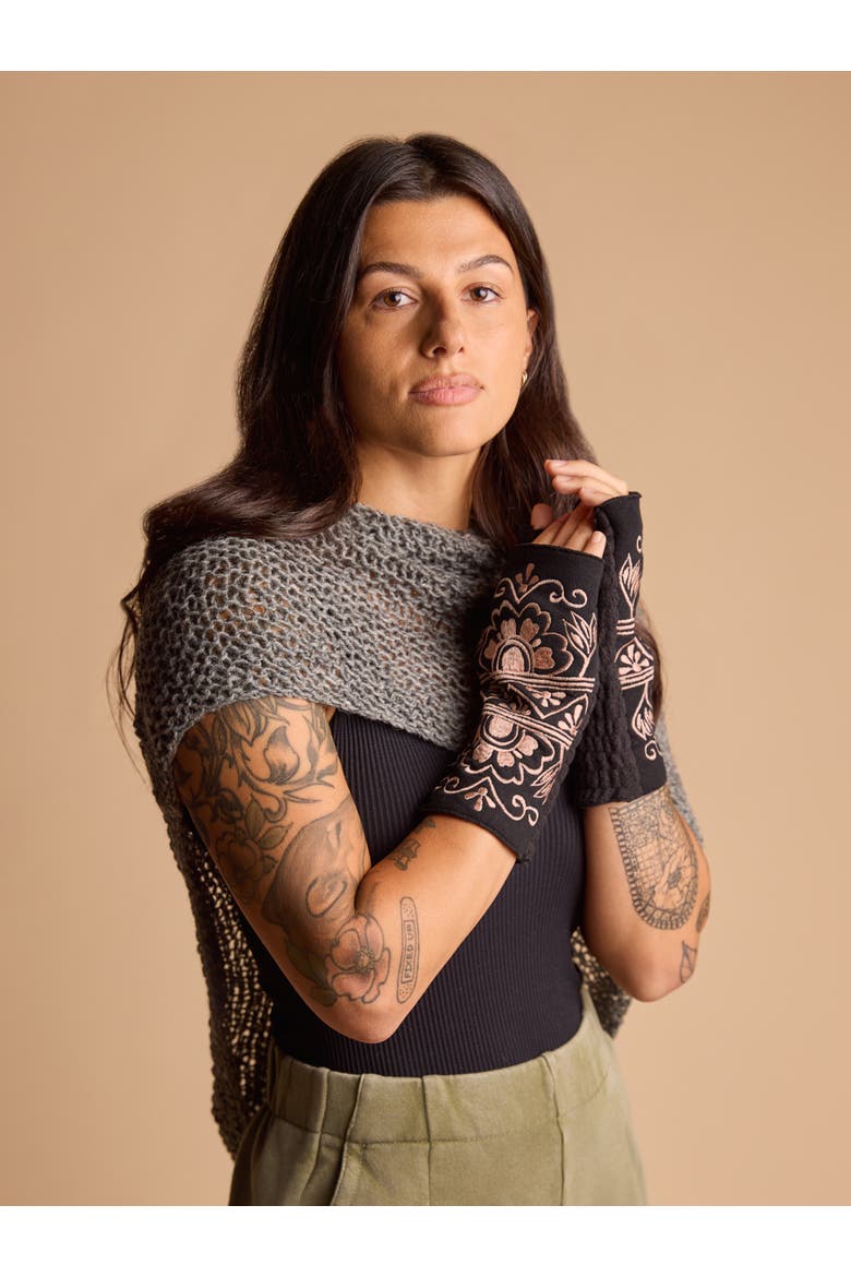 Women's Artisan Crafted Fleece Lined Lawsone Fingerless Gloves, Alternate, color, Peat