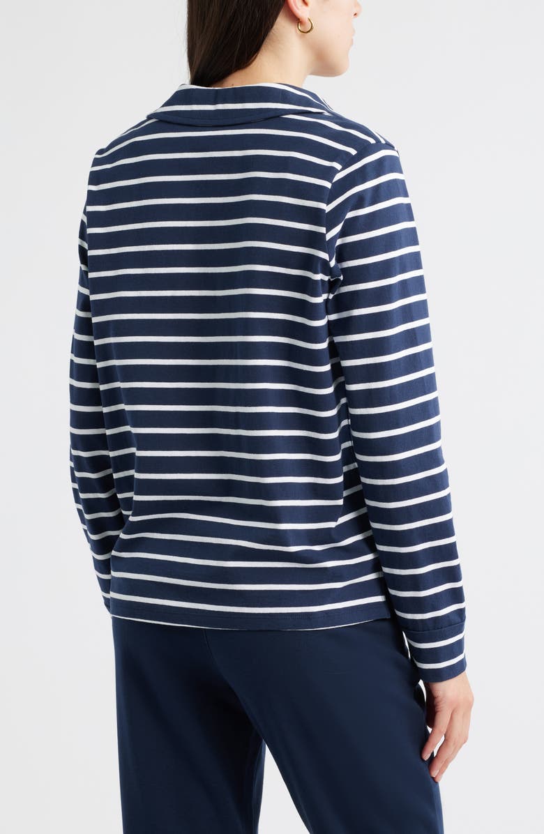 Caslon<sup>®</sup> Long Sleeve Knit Johnny Collar Top, Alternate, color, Navy- White Josephine Stripe