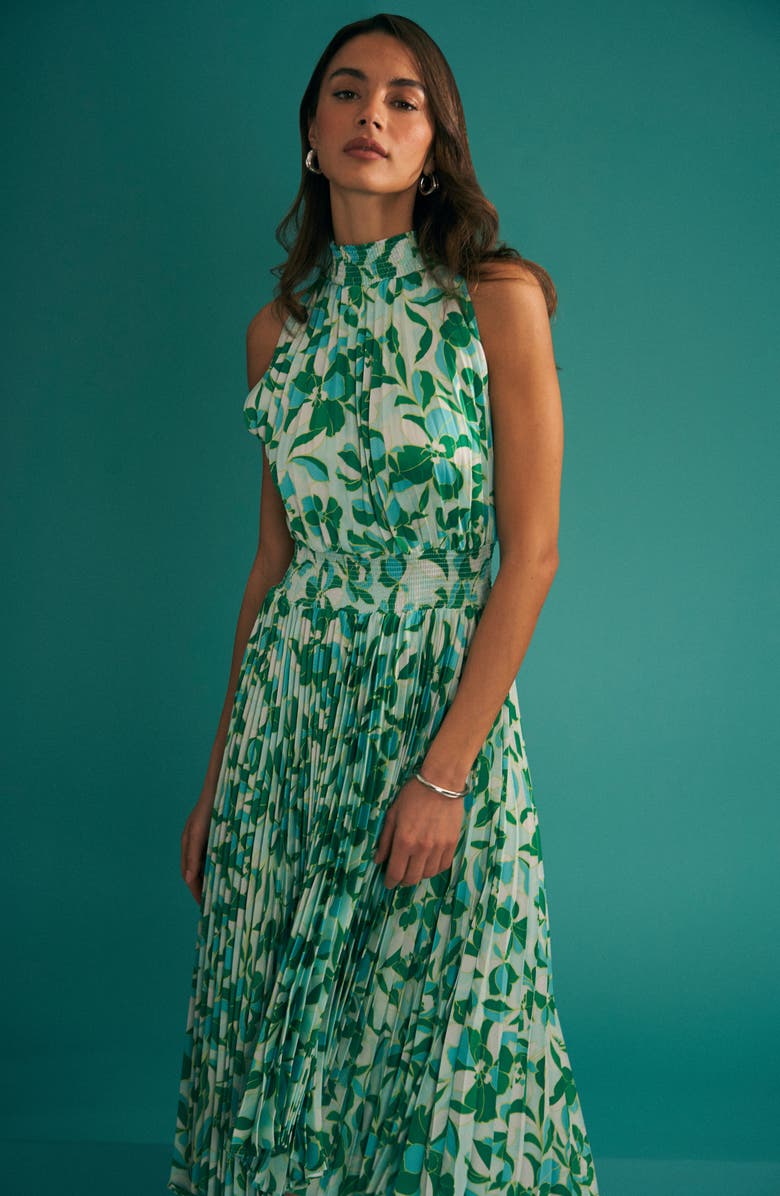 Halogen<sup>®</sup> Floral Pleated Sharkbite Hem Midi Dress, Alternate, color,