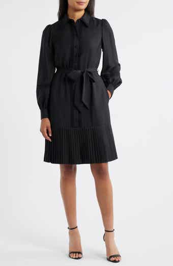 Eliza J Lace Detail Long Sleeve Pleated Shirtdress
