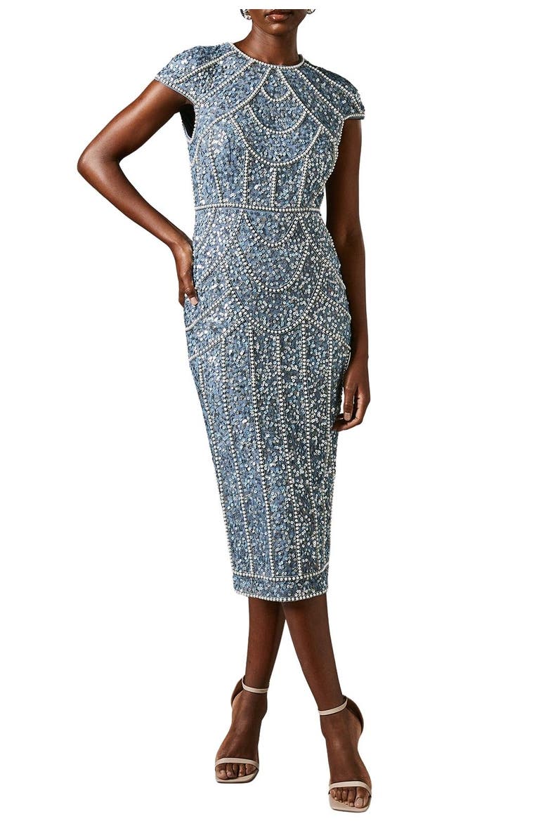 Coast Embellished Pencil Dress, Alternate, color, Dusty Blue