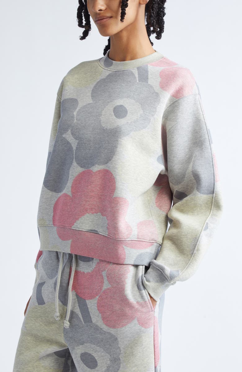 Marimekko Trilce Unikko Floral French Terry Sweatshirt, Alternate, color, Grey Melange Pink L Yellow