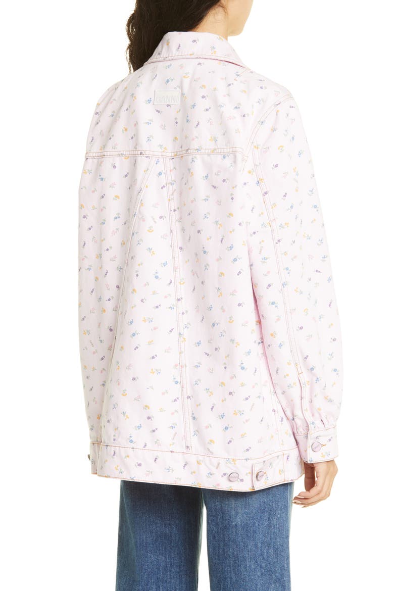 Floral Oversize Organic Cotton Denim Trucker Jacket, Alternate, color, PINK TULLE