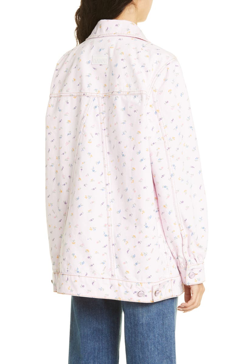 Ganni Floral Oversize Organic Cotton Denim Trucker Jacket, Alternate, color, 
