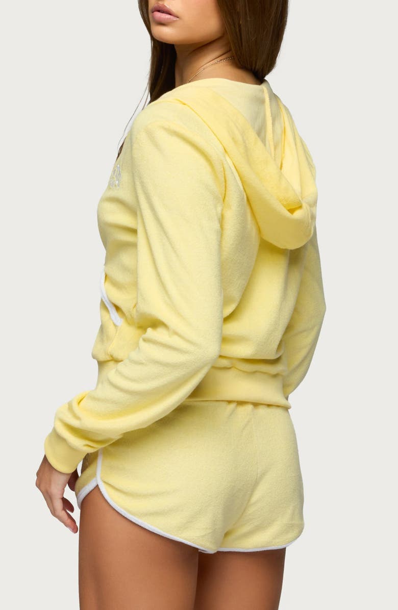 EDIKTED Madilyn Terry Cloth Zip-Up Hoodie, Alternate, color, Yellow