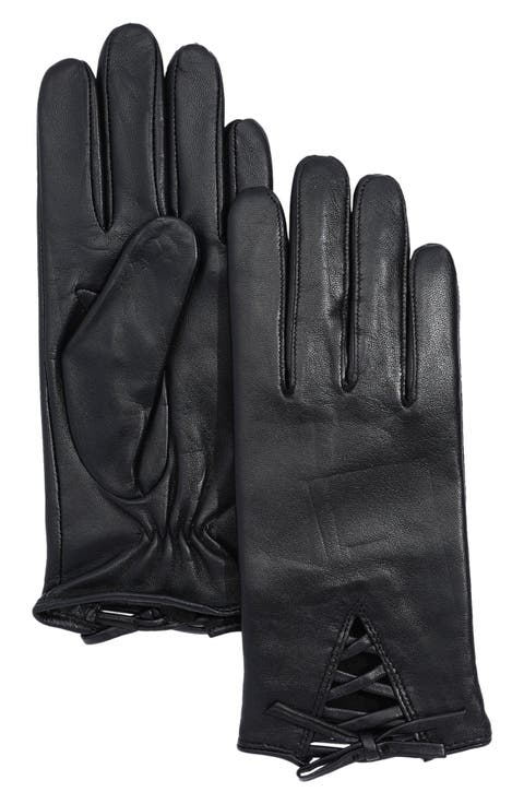 Laced Up Bow Leather Gloves