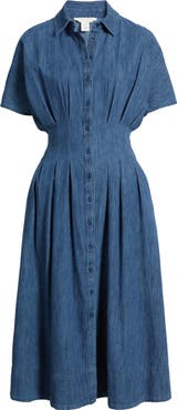 Caslon® Short Dolman Sleeve Denim Shirt Dress