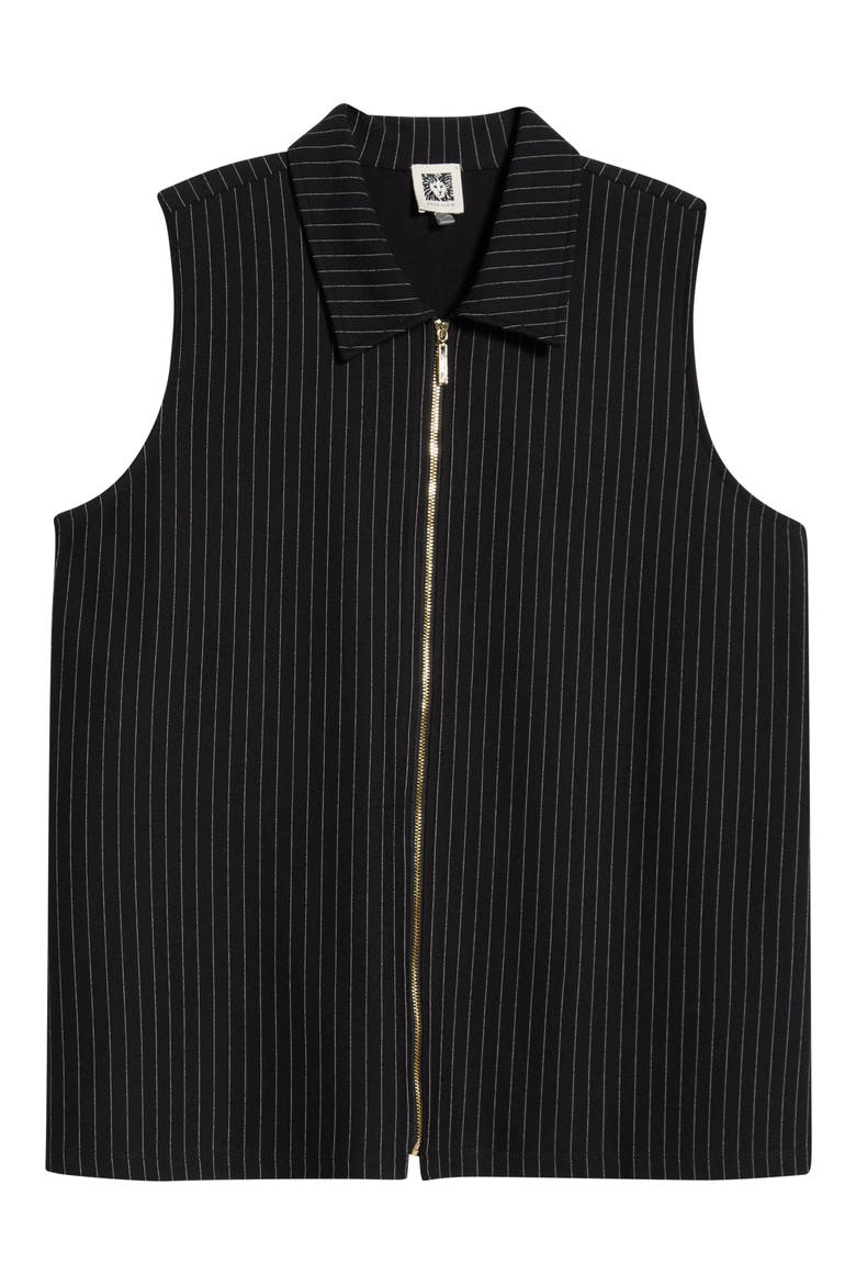 Pinstripe Zip Front Sleeveless Top, Main, color, ANNE BLACK/ WHITE DOVE