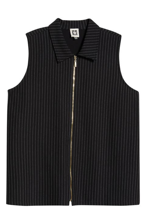 Pinstripe Zip Front Sleeveless Top