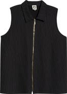 Anne Klein Pinstripe Zip Front Sleeveless Top