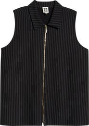 Anne Klein Pinstripe Zip Front Sleeveless Top