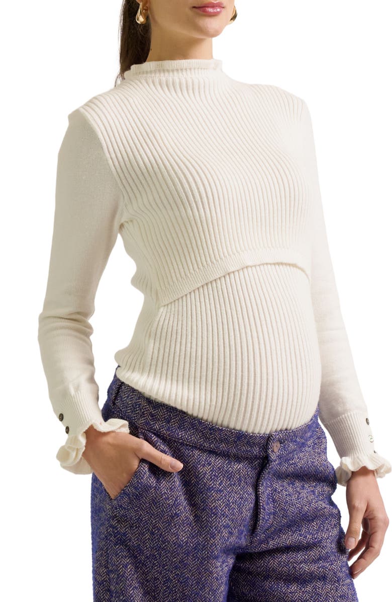 Cache Coeur Dorothée Maternity & Nursing Sweater, Alternate, color, Ivory