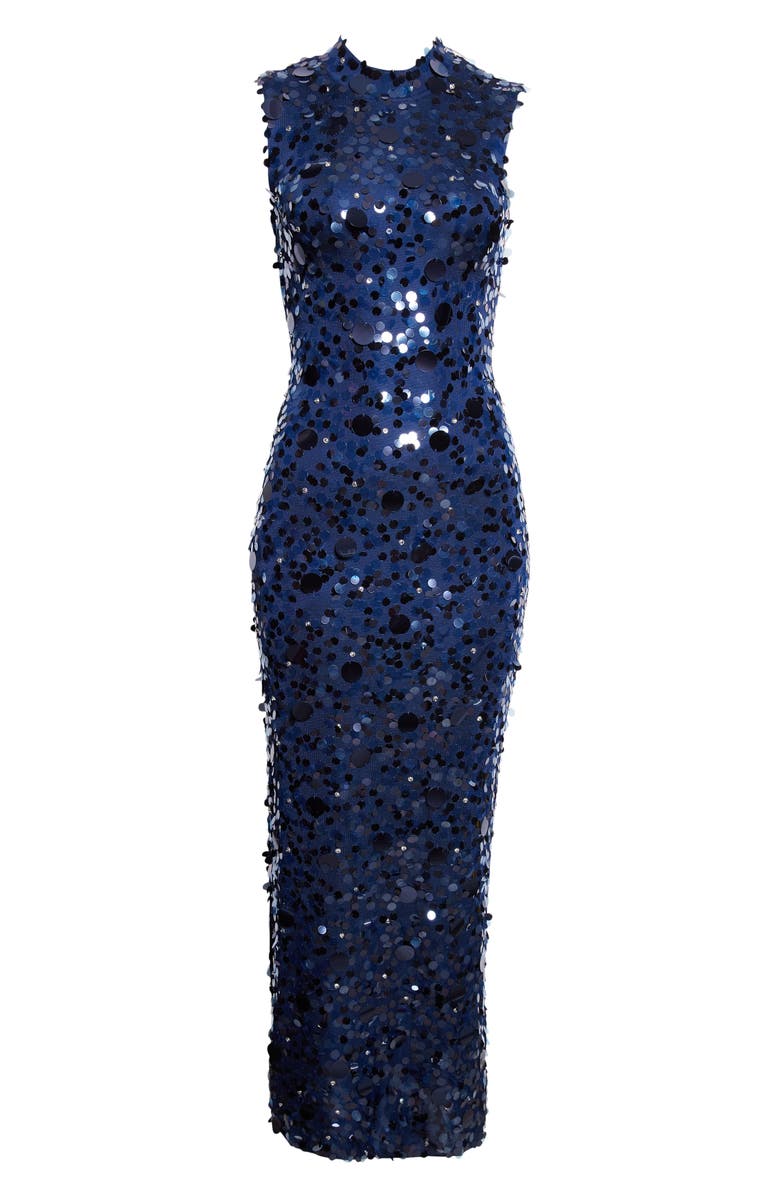 Carolina Herrera Paillette Embroidered Sleeveless Mesh Column Gown, Alternate, color, Dark Navy