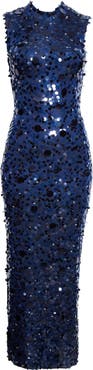 Carolina Herrera Paillette Embroidered Sleeveless Mesh Column Gown