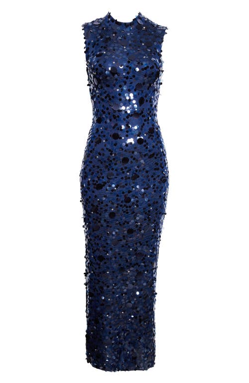Carolina Herrera Paillette Embroidered Sleeveless Mesh Column Gown In Blue