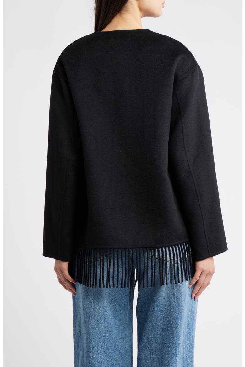 Tomoko Frige Trim Wool Blend Jacket, Alternate, color, BLACK