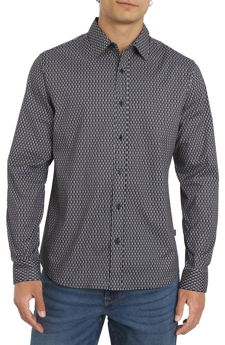 DKNY SPORTSWEAR Chancey Stretch Cotton Button-Up Shirt, Main, color, Black