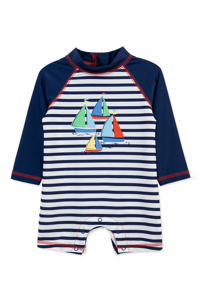 Boat One-Piece UPF 50+ Rashguard, Main, color, BLUE STRIPE