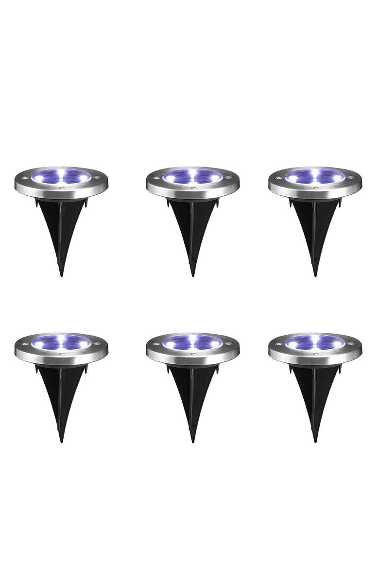 Glitzhome Set of 6 Solar Powered LED Pathway Ground Light, Main, color, Black
