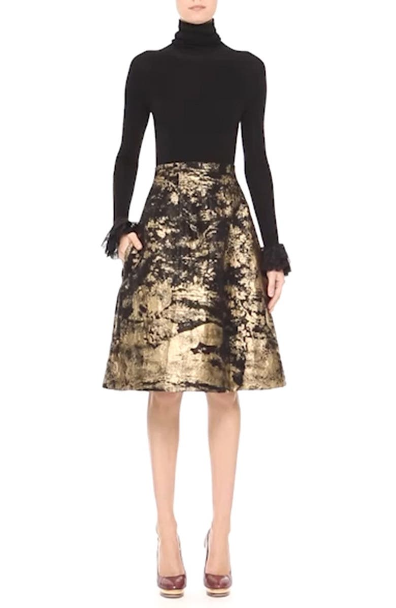 Oscar de la Renta Peacock Jacquard Skirt, Alternate, color, 