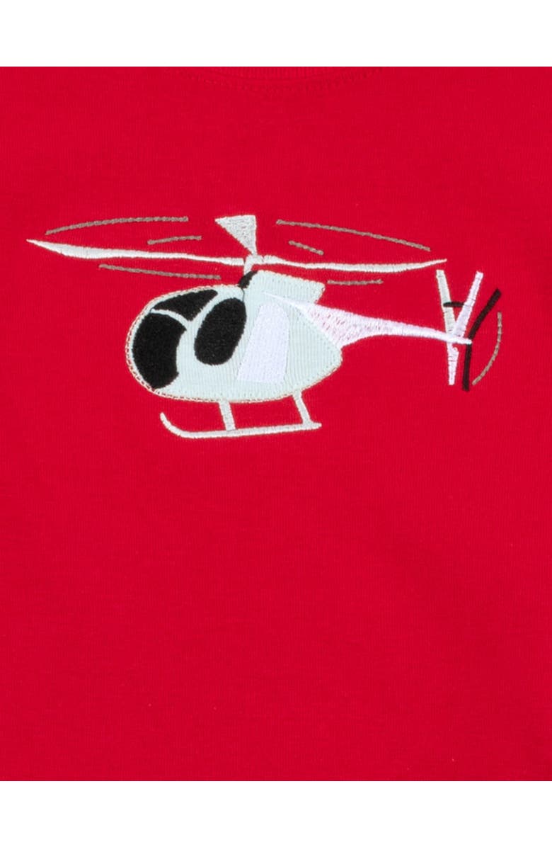 Leveret Two-Piece Printed Cotton Pajamas, Vehicles & Machines, Alternate, color, Helicopter Red