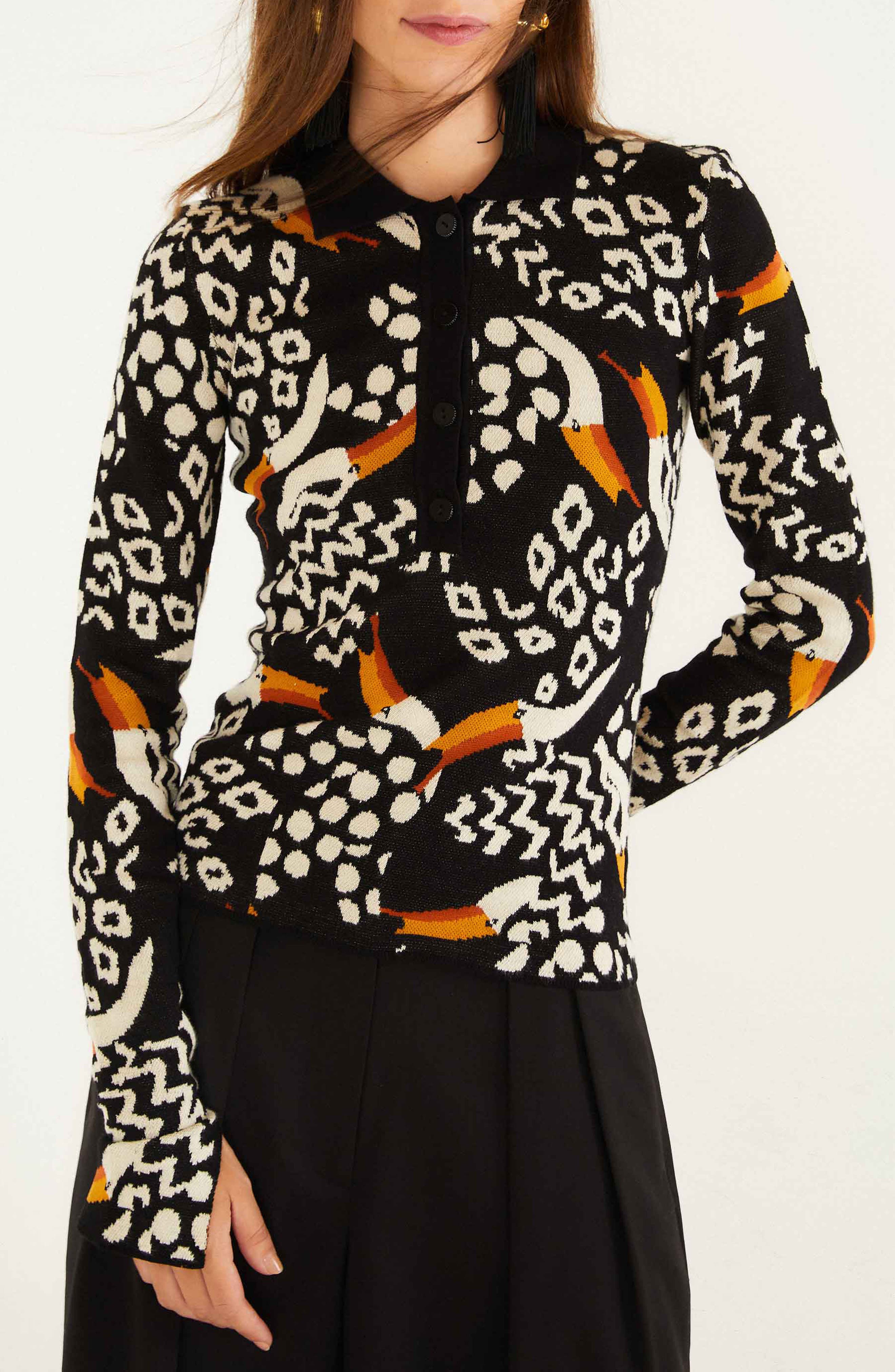 FARM Rio Tucanissimo Jacquard Polo Sweater