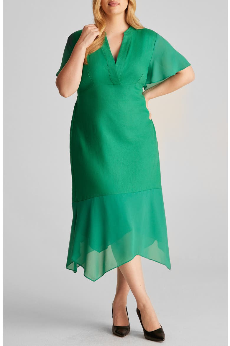 Claudia Linen Blend A-Line Dress, Main, color, GREEN