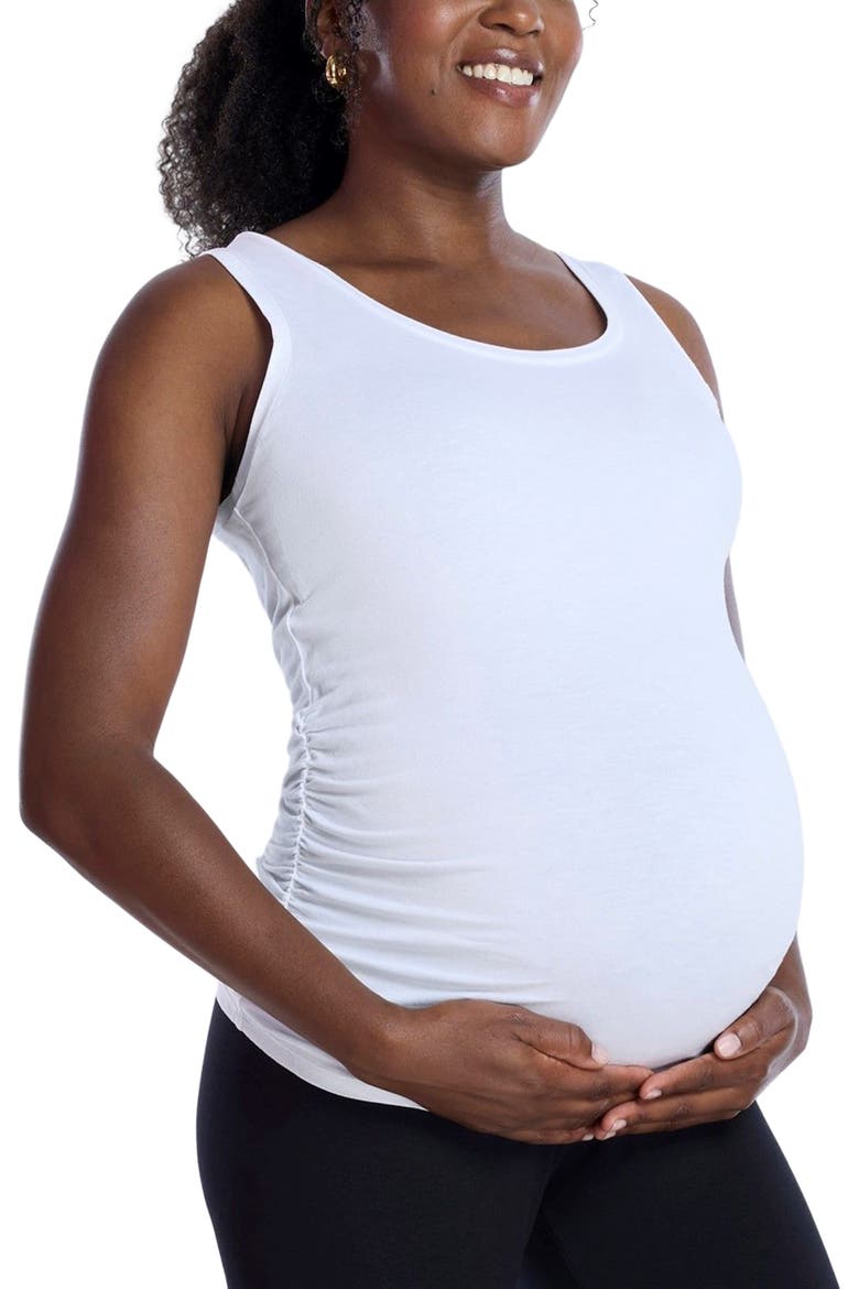 Scoop Neck Side-Ruched Maternity Tank Top, Alternate, color, White