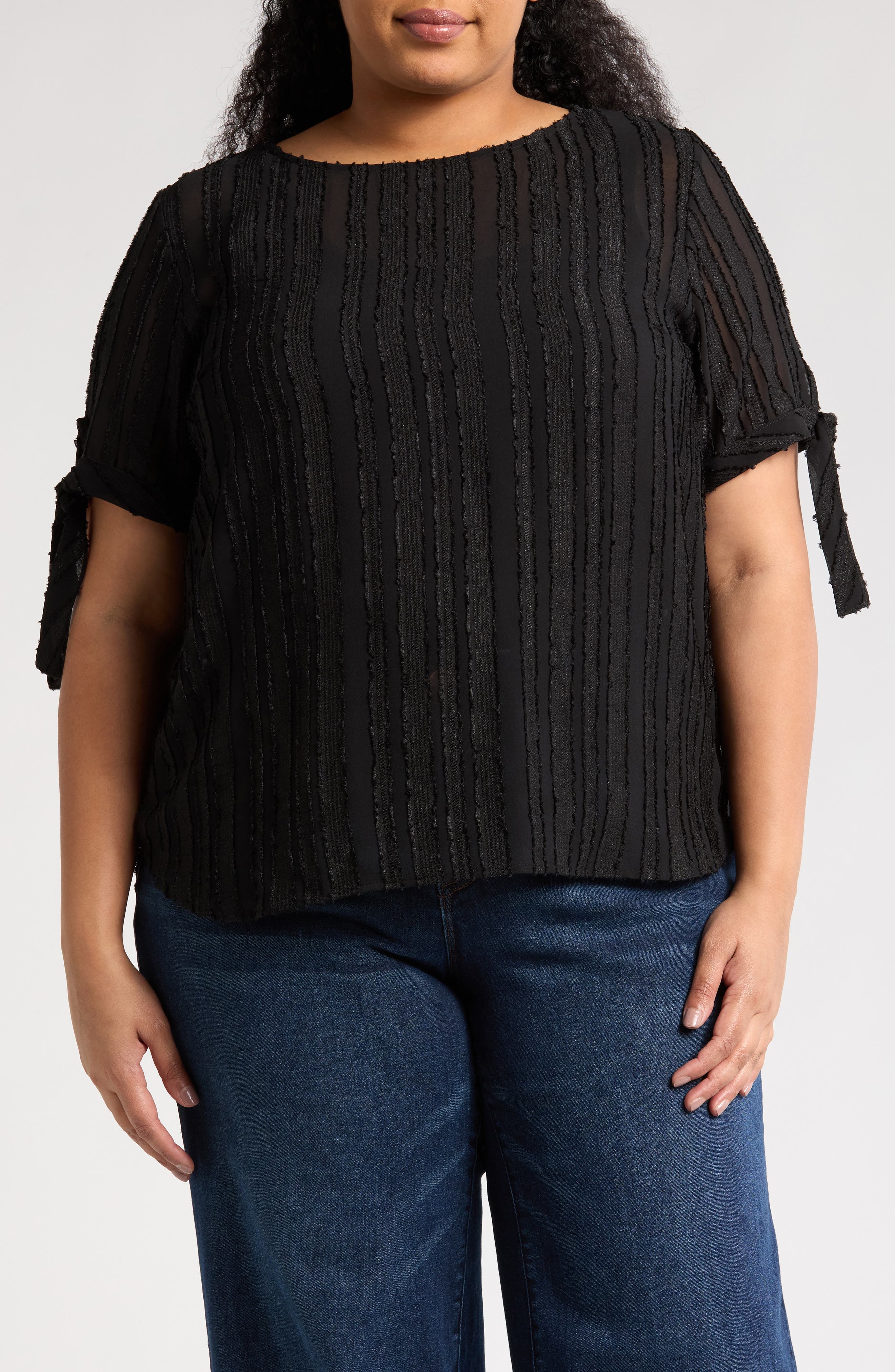 Renee C Stripe Short Sleeve Semisheer Top