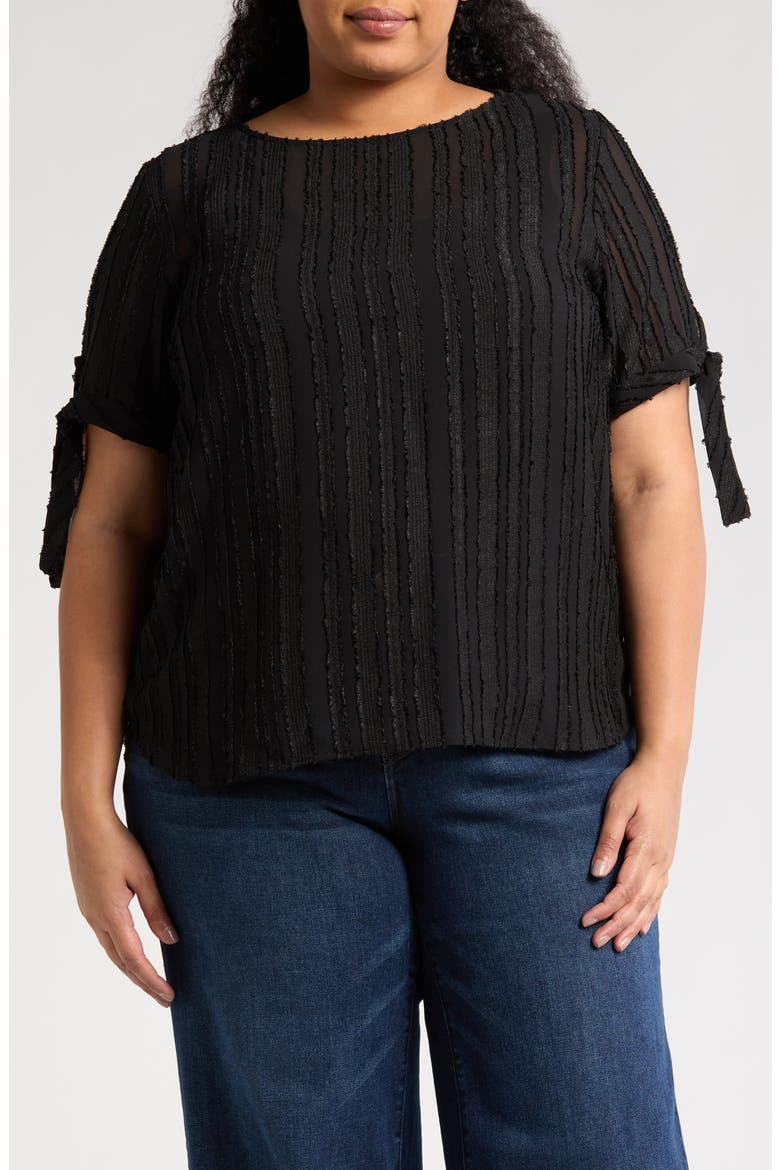 Stripe Short Sleeve Semisheer Top, Main, color, BLACK