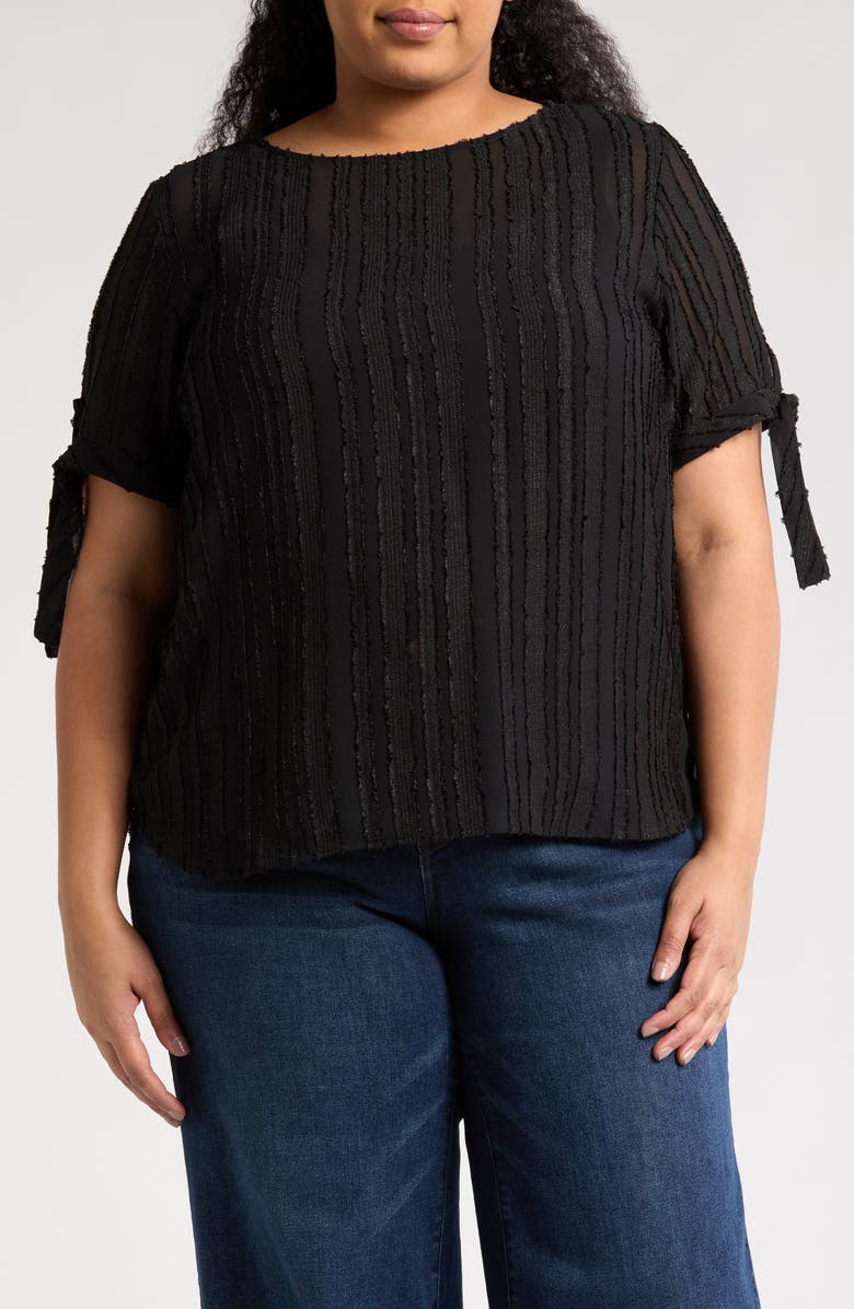 Renee C Stripe Short Sleeve Semisheer Top, Main, color, Black