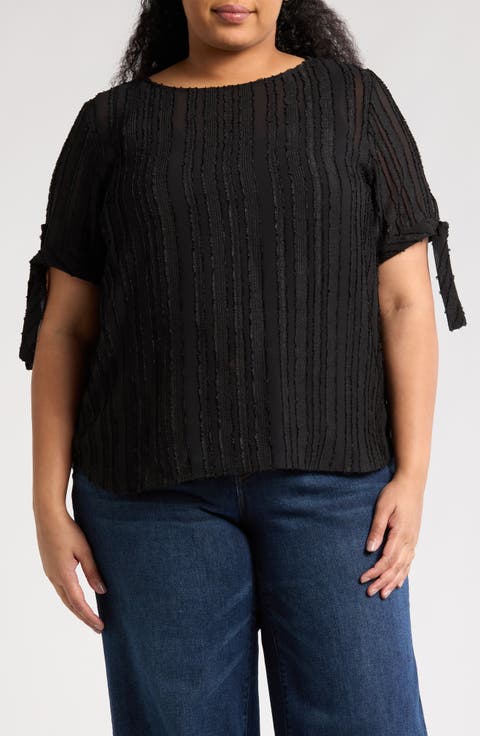 Stripe Short Sleeve Semisheer Top (Plus)