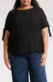 Renee C Stripe Short Sleeve Semisheer Top