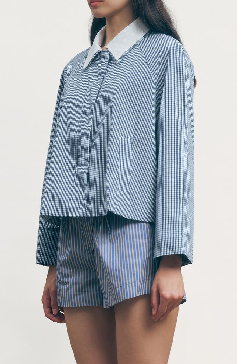 MAUDE CLUB Milton Cotton Gingham Jacket, Alternate, color, Navy Plaid