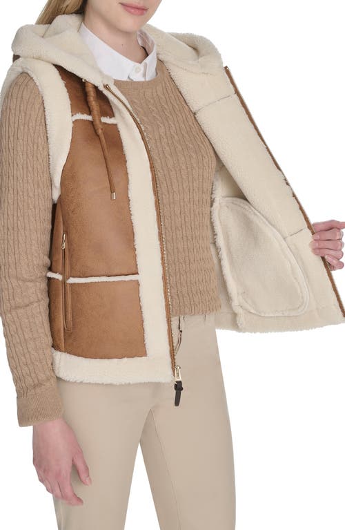 Cole Haan Hooded Faux Waxed Suede & Faux Shearling Vest In Brown