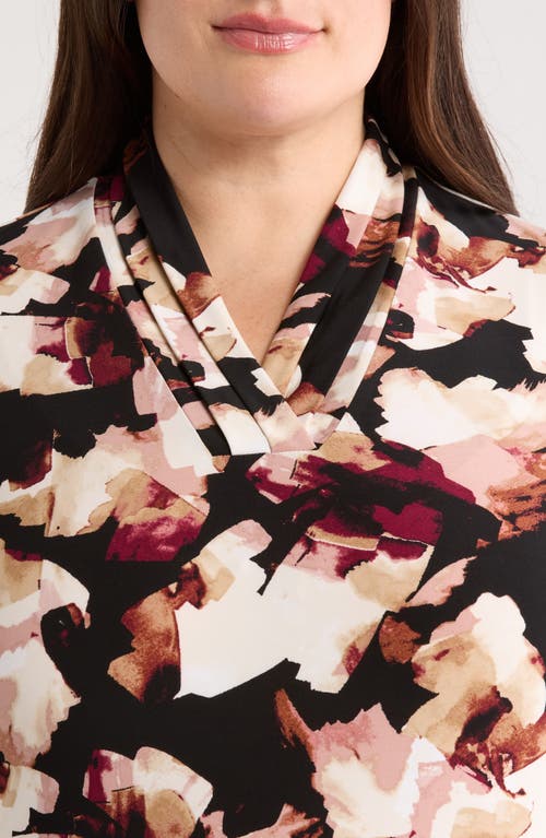 Anne Klein Abstract Print Triple Pleat Sleeveless Top In Black