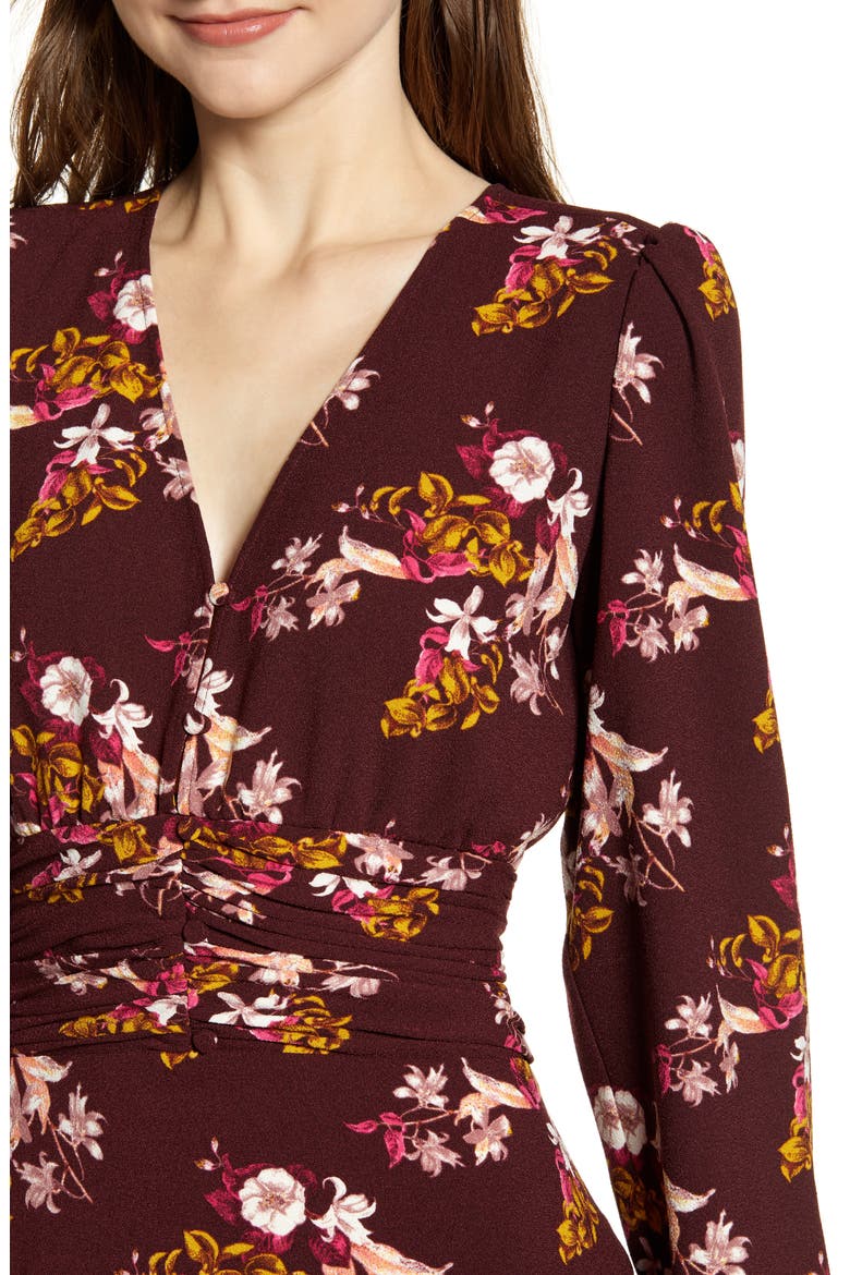 Ruched Waist Minidress, Alternate, color, BURGUNDY STEM JESSICA FLORAL