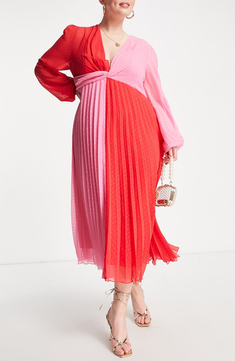 ASOS DESIGN Curve Colorblock Long Sleeve Midi Dress, Alternate, color,