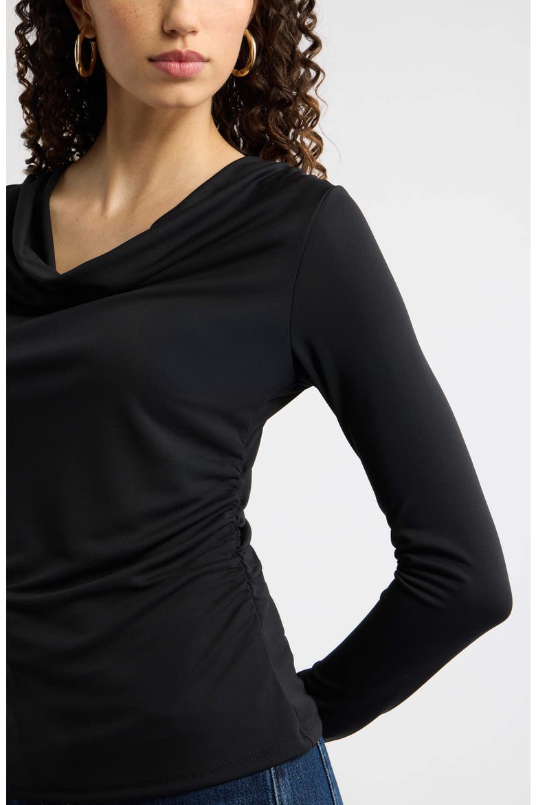 Long Sleeve Drape Knit Top, Alternate, color, BLACK