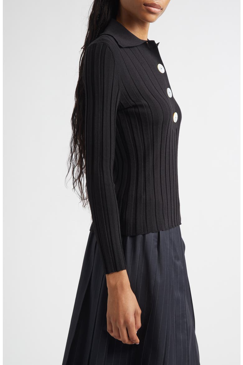 Sugarman Rib Wool Merino Polo Sweater, Alternate, color, NOIR