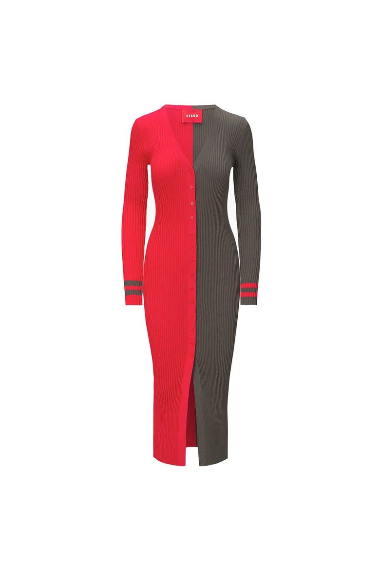 Women's STAUD Red/Pewter Tampa Bay Buccaneers Shoko Knit Button-Up Sweater Dress, Alternate, color, Red