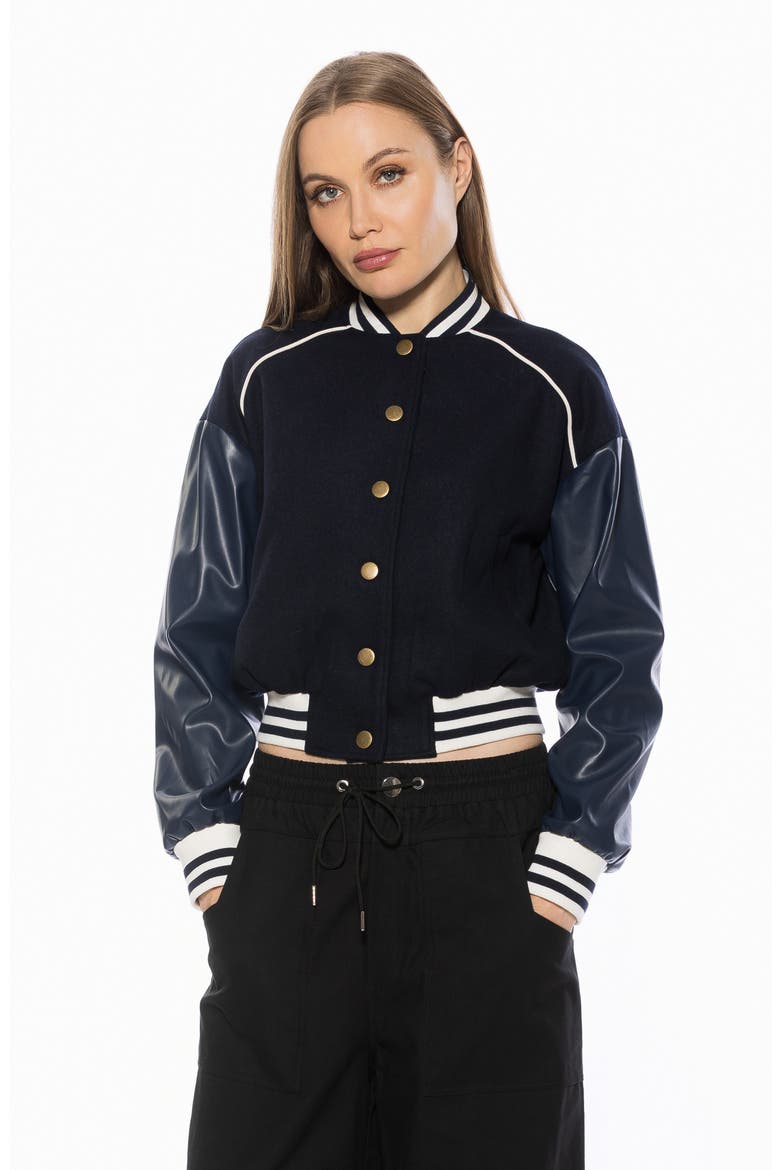 Ciela Varsity Bomber Jacket, Alternate, color, NAVY