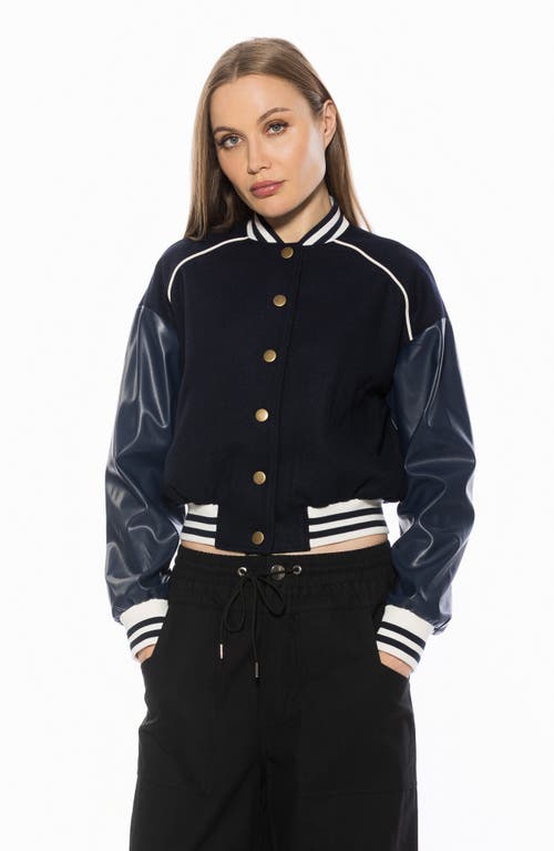 Alexia Admor Ciela Varsity Bomber Jacket In Blue
